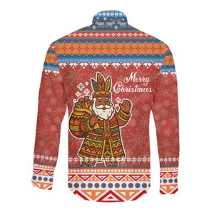 Angola Christmas Long Sleeve Button Shirt Snowflake Pattern Tribal Santa Claus Motif - African Pride