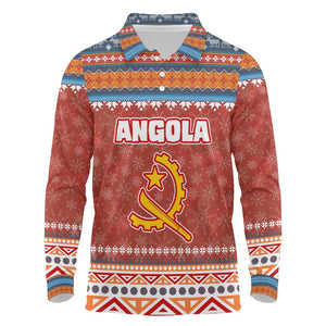 Angola Christmas Long Sleeve Polo Shirt Snowflake Pattern Tribal Santa Claus Motif - African Pride