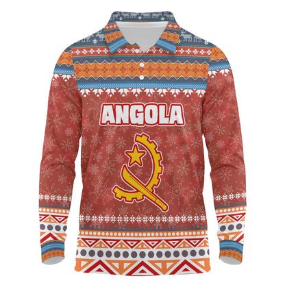 Angola Christmas Long Sleeve Polo Shirt Snowflake Pattern Tribal Santa Claus Motif - African Pride