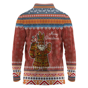 Angola Christmas Long Sleeve Polo Shirt Snowflake Pattern Tribal Santa Claus Motif - African Pride