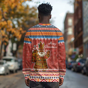 Angola Christmas Long Sleeve Shirt Snowflake Pattern Tribal Santa Claus Motif - African Pride