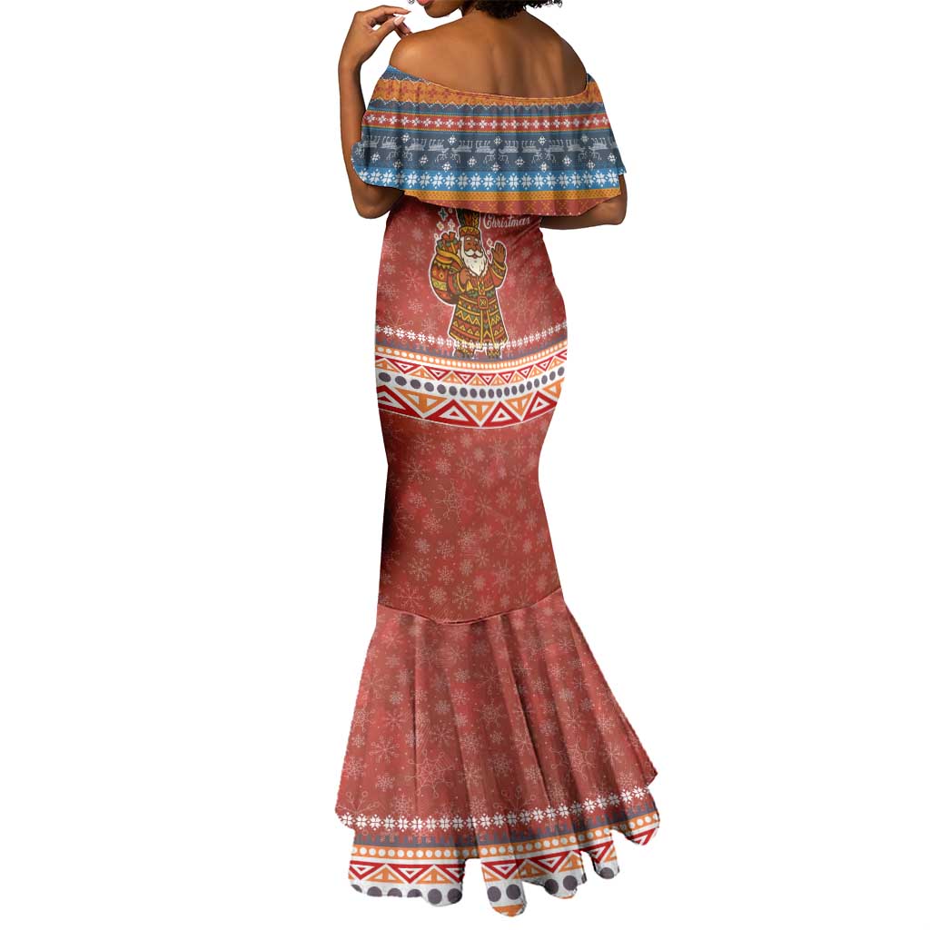 Angola Christmas Mermaid Dress Snowflake Pattern Tribal Santa Claus Motif - African Pride