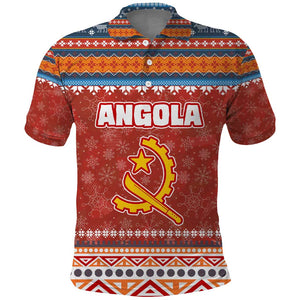 Angola Christmas Polo Shirt Snowflake Pattern Tribal Santa Claus Motif - African Pride
