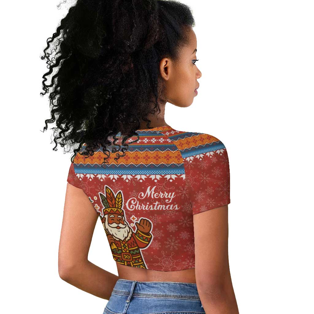 Angola Christmas Raglan Cropped T shirt Snowflake Pattern Tribal Santa Claus Motif - African Pride
