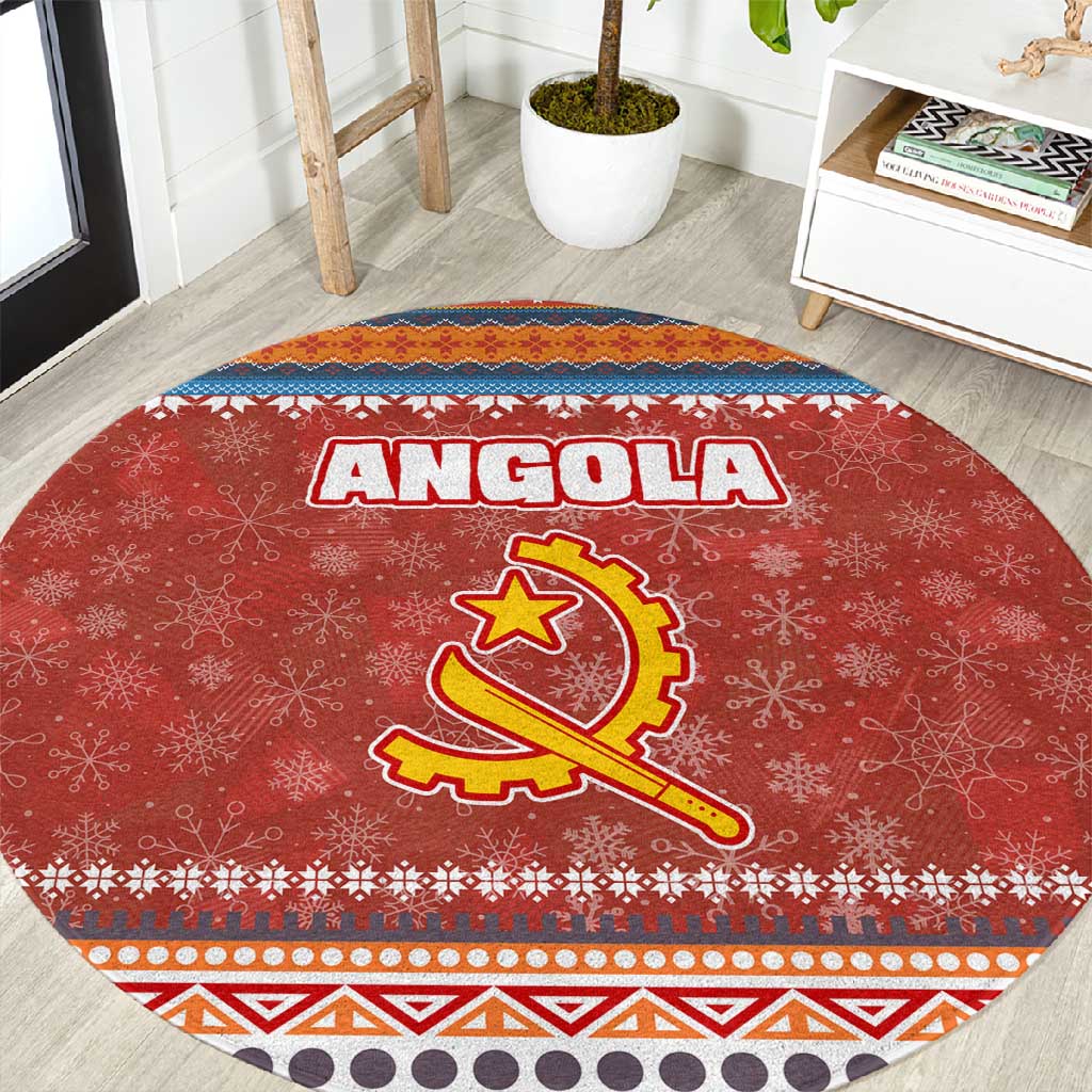 Angola Christmas Round Carpet Snowflake Pattern Tribal Santa Claus Motif - African Pride