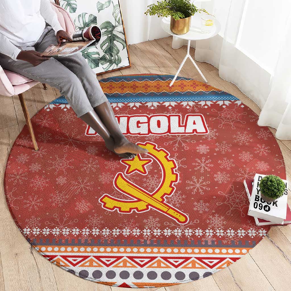 Angola Christmas Round Carpet Snowflake Pattern Tribal Santa Claus Motif - African Pride