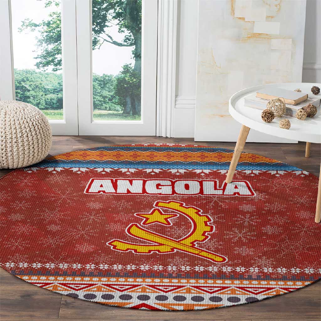 Angola Christmas Round Carpet Snowflake Pattern Tribal Santa Claus Motif - African Pride