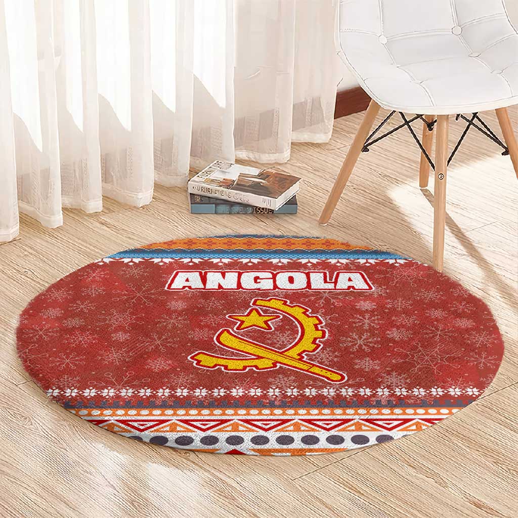 Angola Christmas Round Carpet Snowflake Pattern Tribal Santa Claus Motif - African Pride