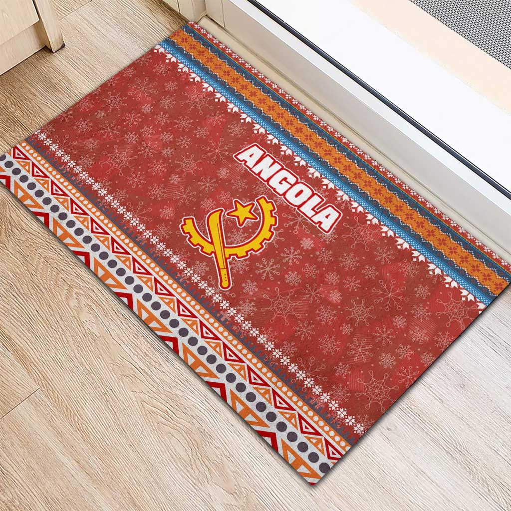 Angola Christmas Rubber Doormat Snowflake Pattern Tribal Santa Claus Motif - African Pride