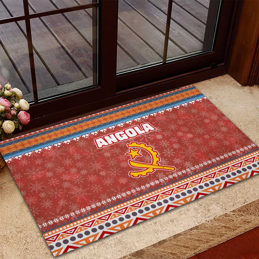Angola Christmas Rubber Doormat Snowflake Pattern Tribal Santa Claus Motif - African Pride