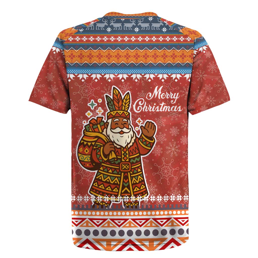 Angola Christmas Rugby Jersey Snowflake Pattern Tribal Santa Claus Motif - African Pride