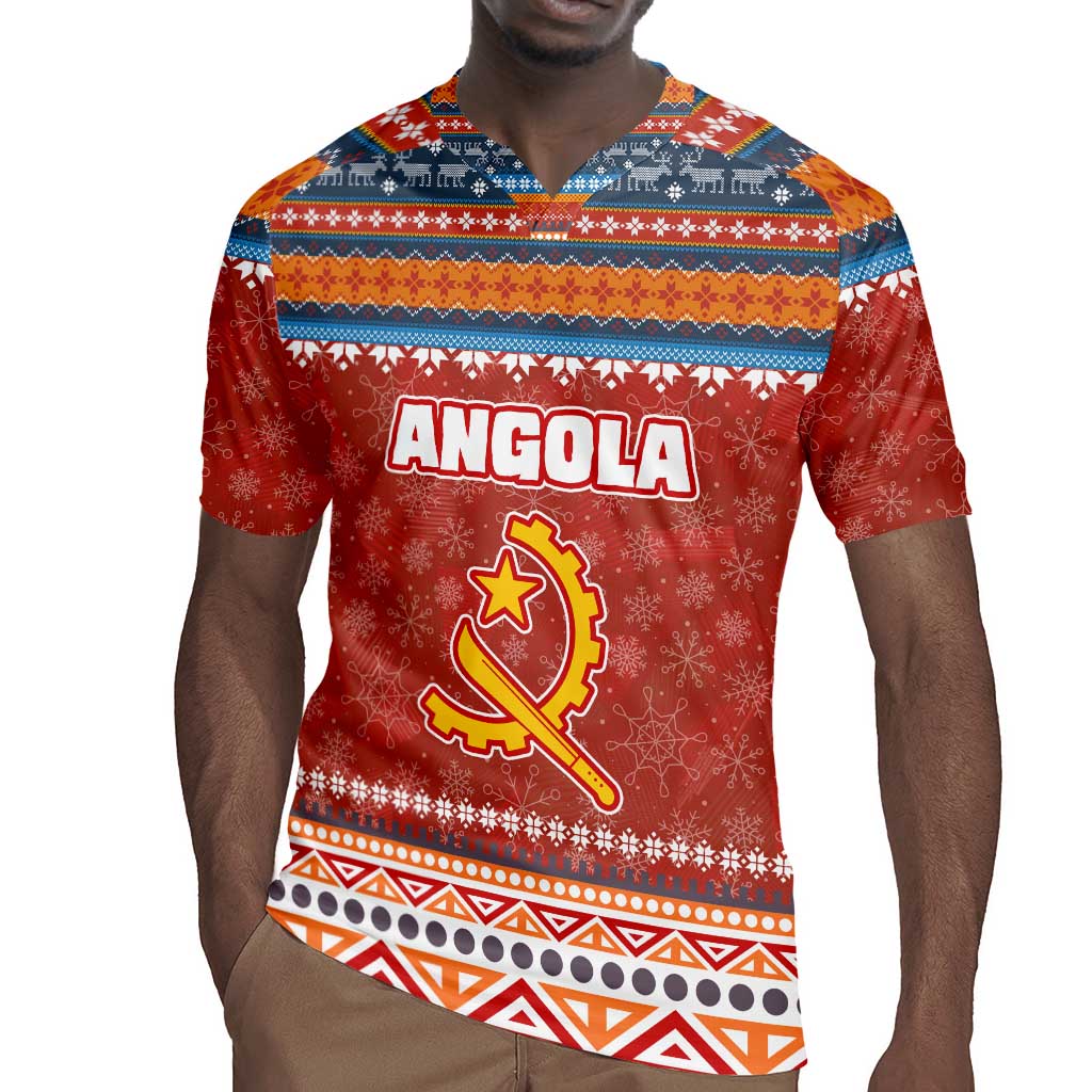 Angola Christmas Rugby Jersey Snowflake Pattern Tribal Santa Claus Motif - African Pride