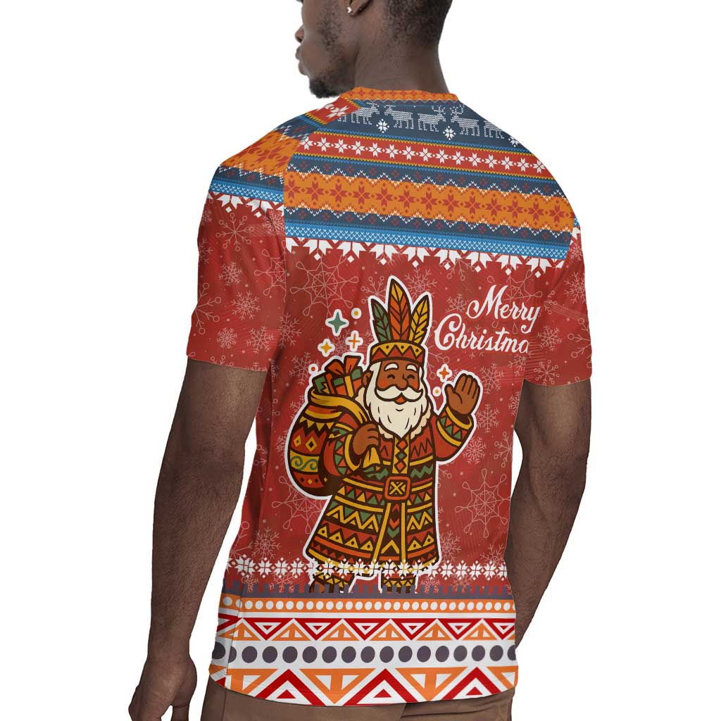 Angola Christmas Rugby Jersey Snowflake Pattern Tribal Santa Claus Motif - African Pride