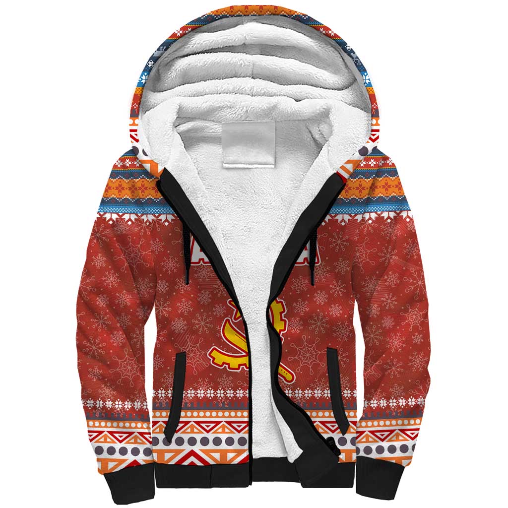 Angola Christmas Sherpa Hoodie Snowflake Pattern Tribal Santa Claus Motif - African Pride