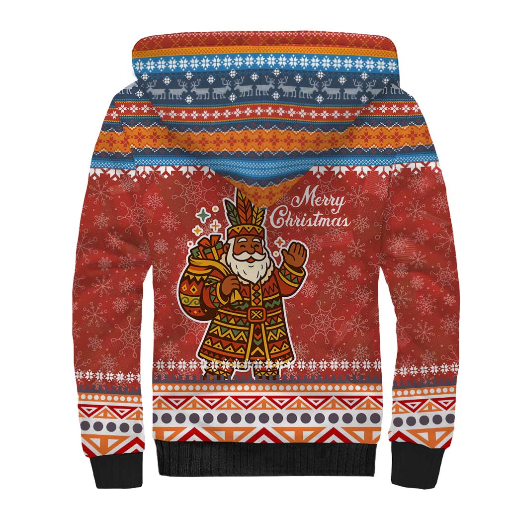 Angola Christmas Sherpa Hoodie Snowflake Pattern Tribal Santa Claus Motif - African Pride
