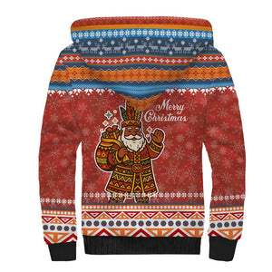 Angola Christmas Sherpa Hoodie Snowflake Pattern Tribal Santa Claus Motif - African Pride