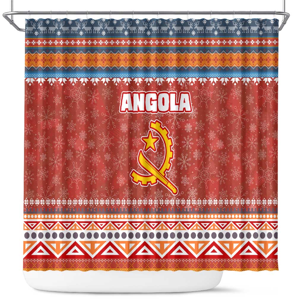Angola Christmas Shower Curtain Snowflake Pattern Tribal Santa Claus Motif - African Pride