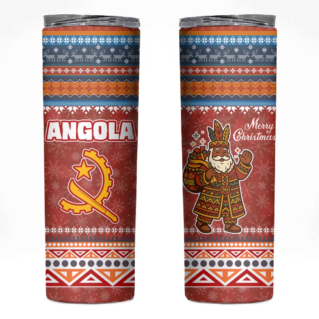 Angola Christmas Skinny Tumbler Snowflake Pattern Tribal Santa Claus Motif - African Pride