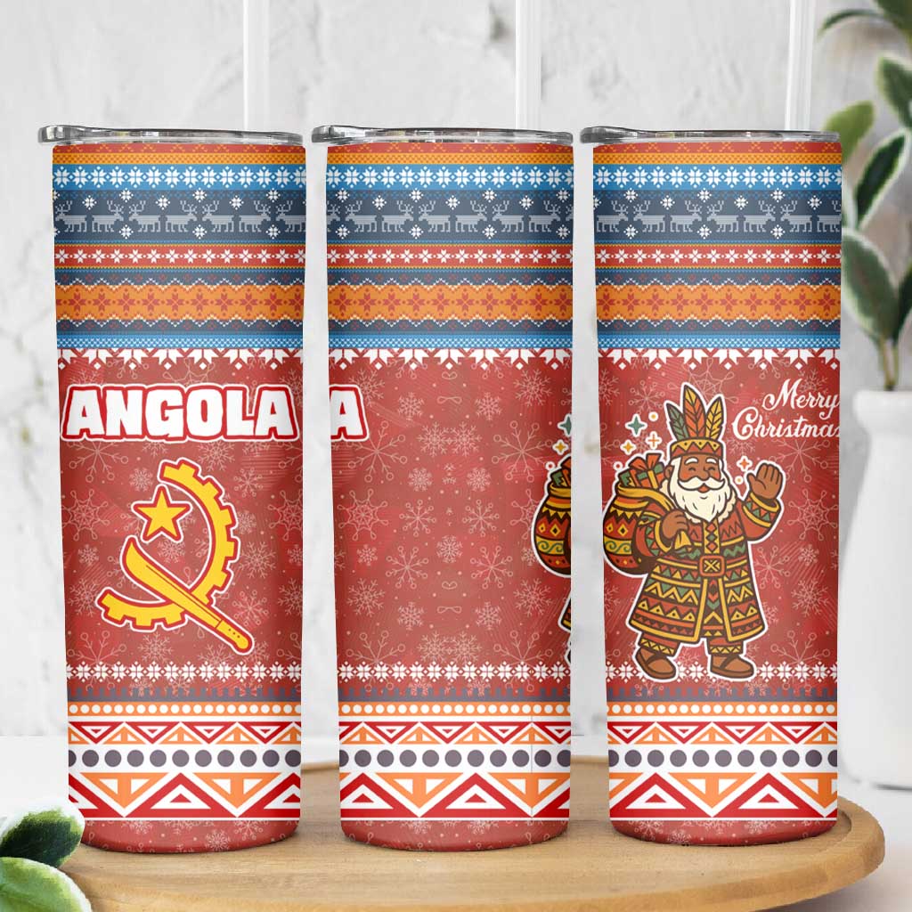 Angola Christmas Skinny Tumbler Snowflake Pattern Tribal Santa Claus Motif - African Pride