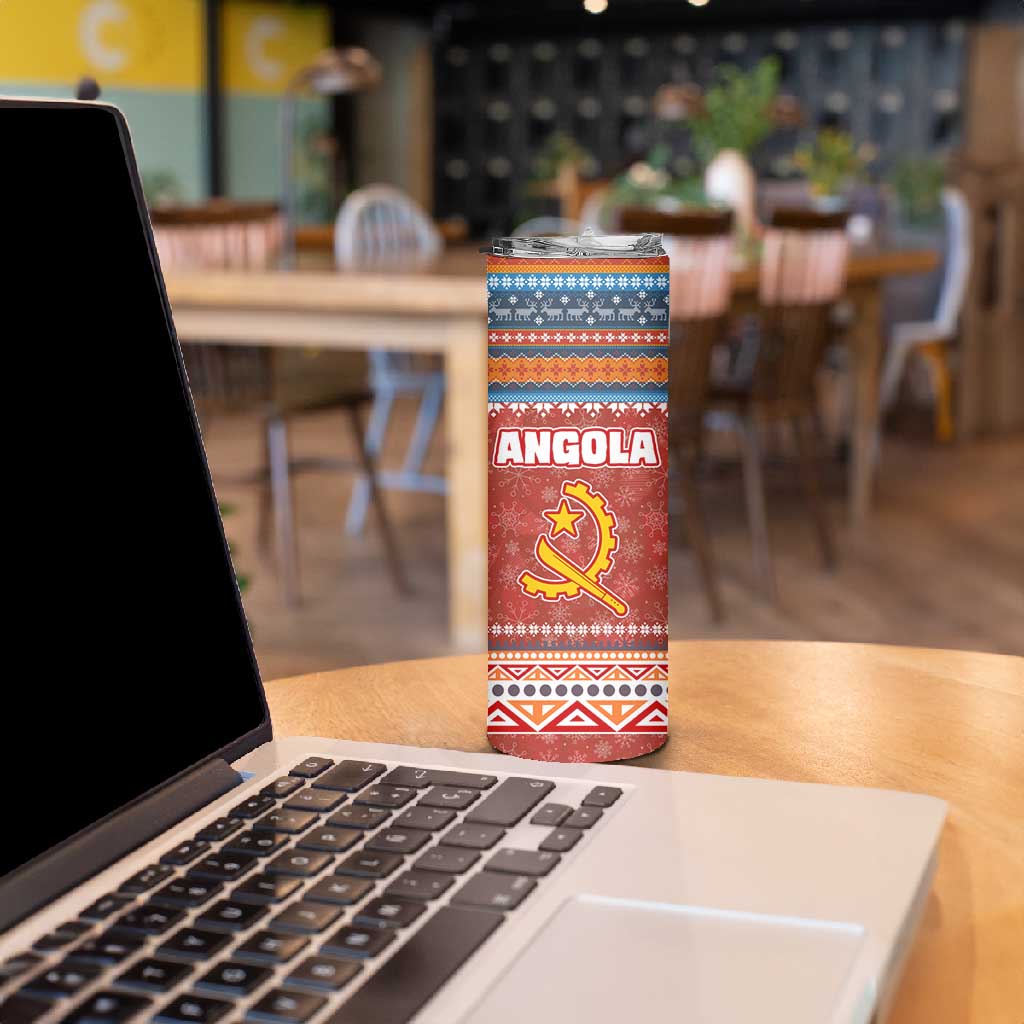 Angola Christmas Skinny Tumbler Snowflake Pattern Tribal Santa Claus Motif - African Pride