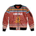 Angola Christmas Sleeve Zip Bomber Jacket Snowflake Pattern Tribal Santa Claus Motif - African Pride