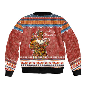 Angola Christmas Sleeve Zip Bomber Jacket Snowflake Pattern Tribal Santa Claus Motif - African Pride