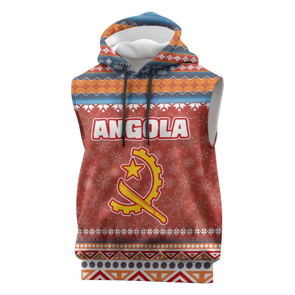 Angola Christmas Sleeveless Hoodie Snowflake Pattern Tribal Santa Claus Motif - African Pride