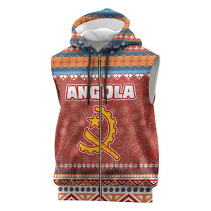Angola Christmas Sleeveless Zip Hoodie Snowflake Pattern Tribal Santa Claus Motif - African Pride