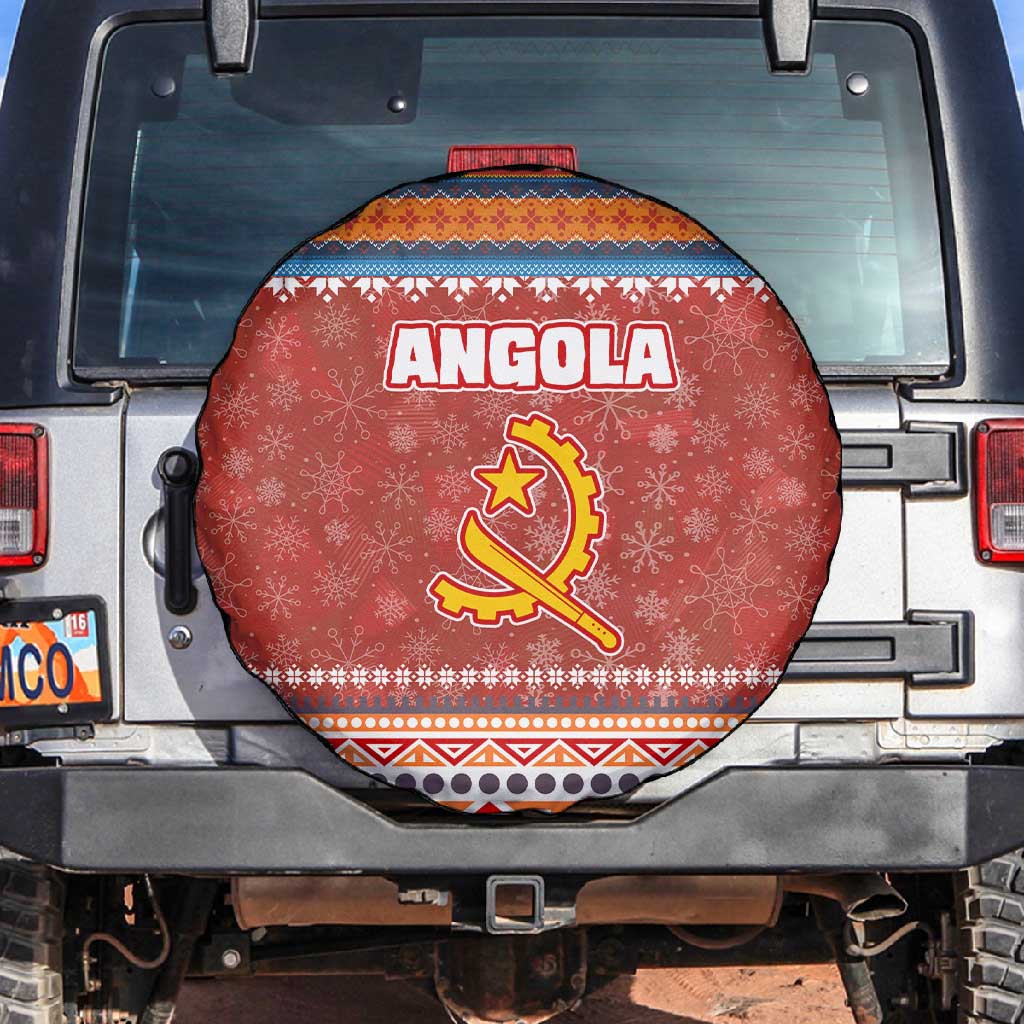 Angola Christmas Spare Tire Cover Snowflake Pattern Tribal Santa Claus Motif - African Pride