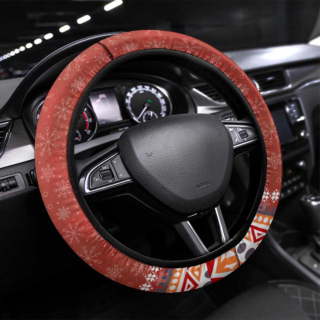 Angola Christmas Steering Wheel Cover Snowflake Pattern Tribal Santa Claus Motif - African Pride