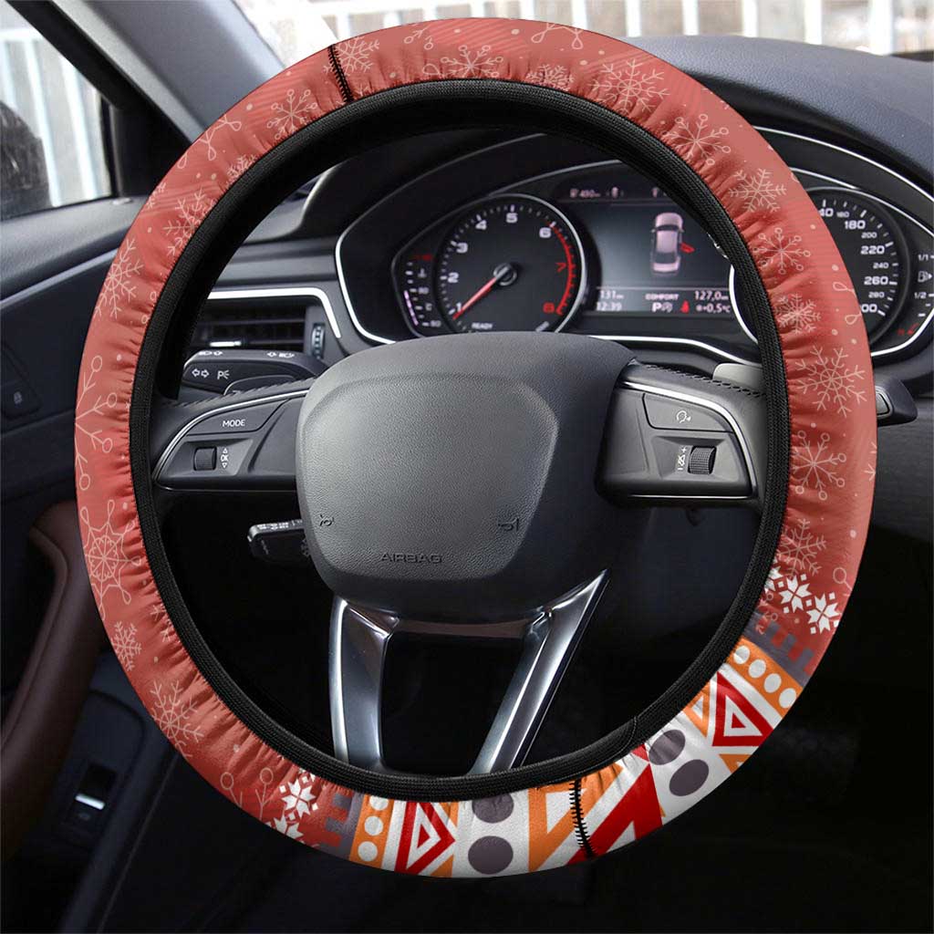 Angola Christmas Steering Wheel Cover Snowflake Pattern Tribal Santa Claus Motif - African Pride