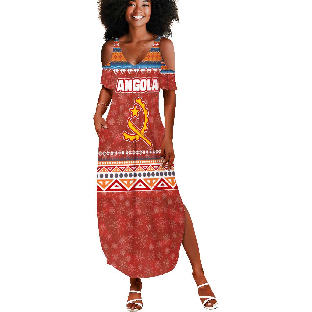 Angola Christmas Summer Maxi Dress Snowflake Pattern Tribal Santa Claus Motif - African Pride