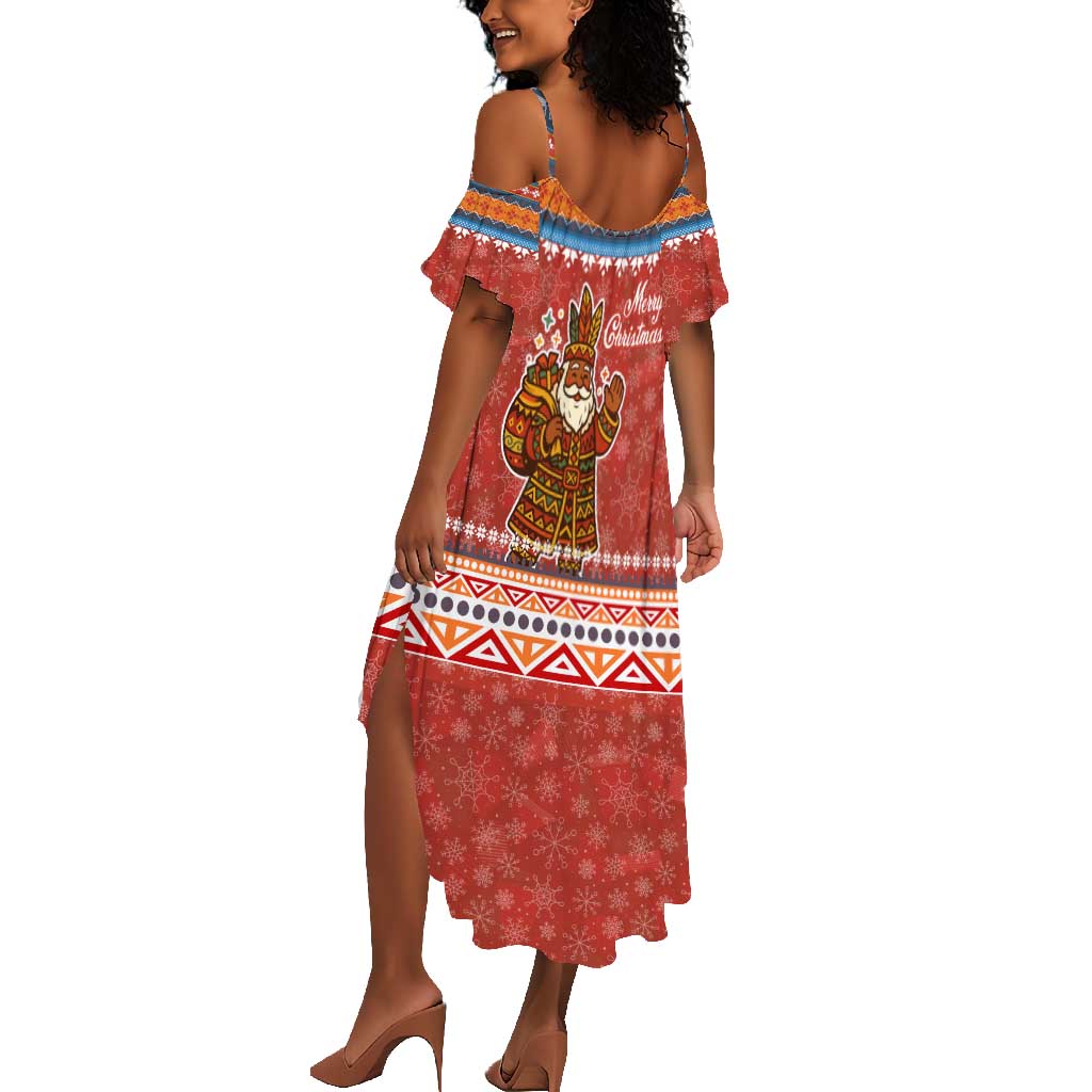 Angola Christmas Summer Maxi Dress Snowflake Pattern Tribal Santa Claus Motif - African Pride