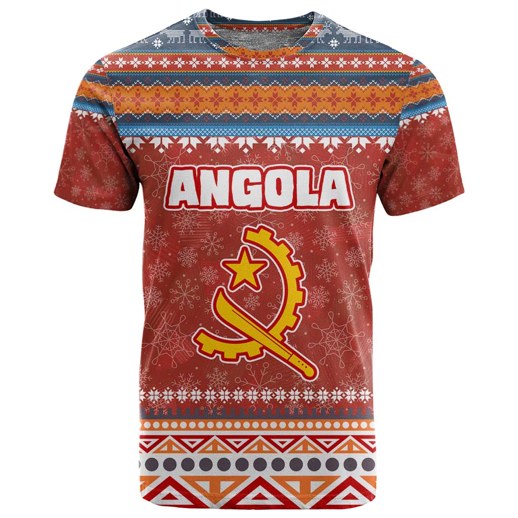 Angola Christmas T shirt Snowflake Pattern Tribal Santa Claus Motif - African Pride