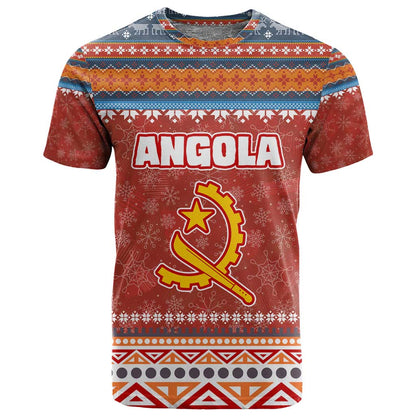 Angola Christmas T shirt Snowflake Pattern Tribal Santa Claus Motif - African Pride