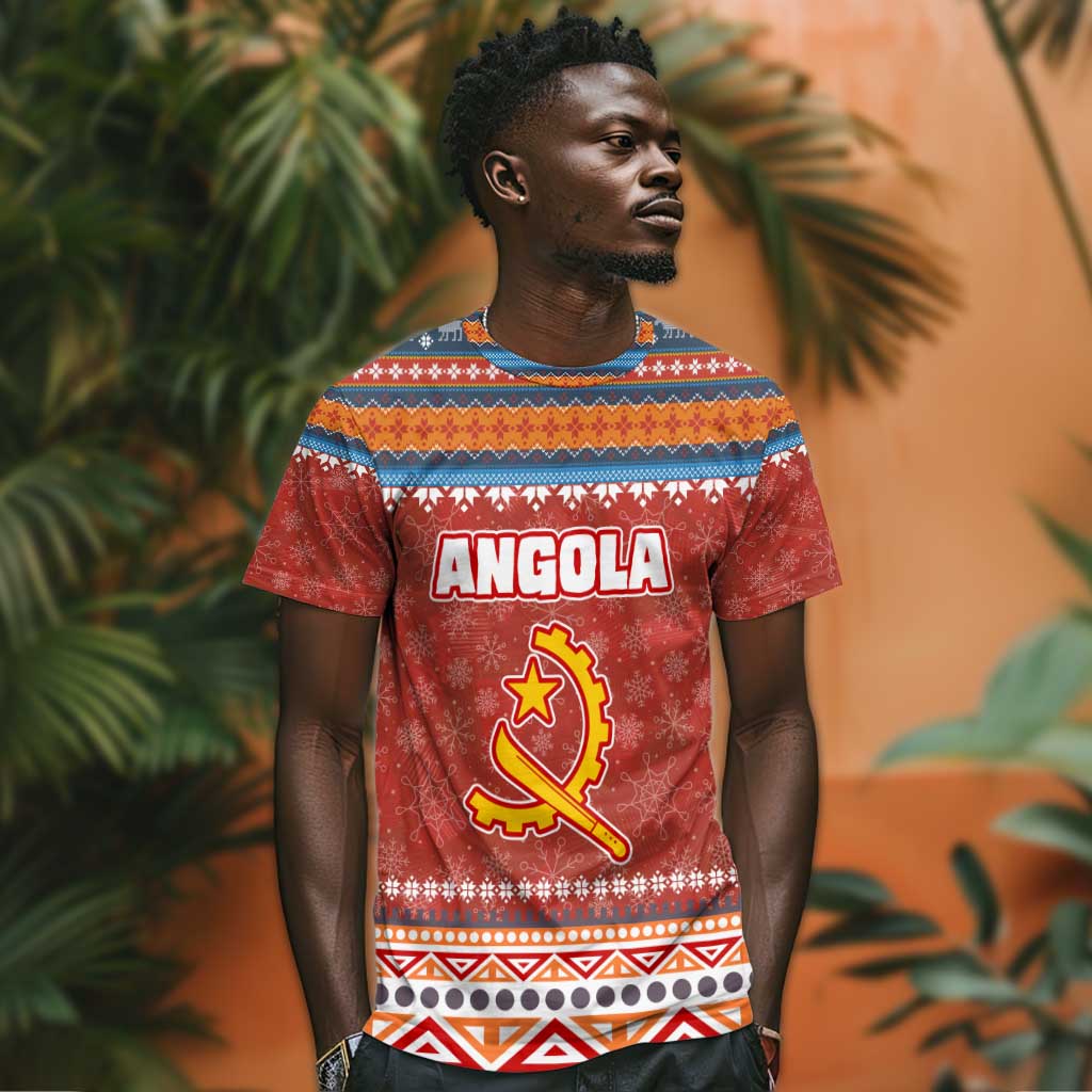 Angola Christmas T shirt Snowflake Pattern Tribal Santa Claus Motif - African Pride