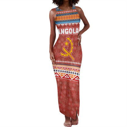 Angola Christmas Tank Maxi Dress Snowflake Pattern Tribal Santa Claus Motif - African Pride