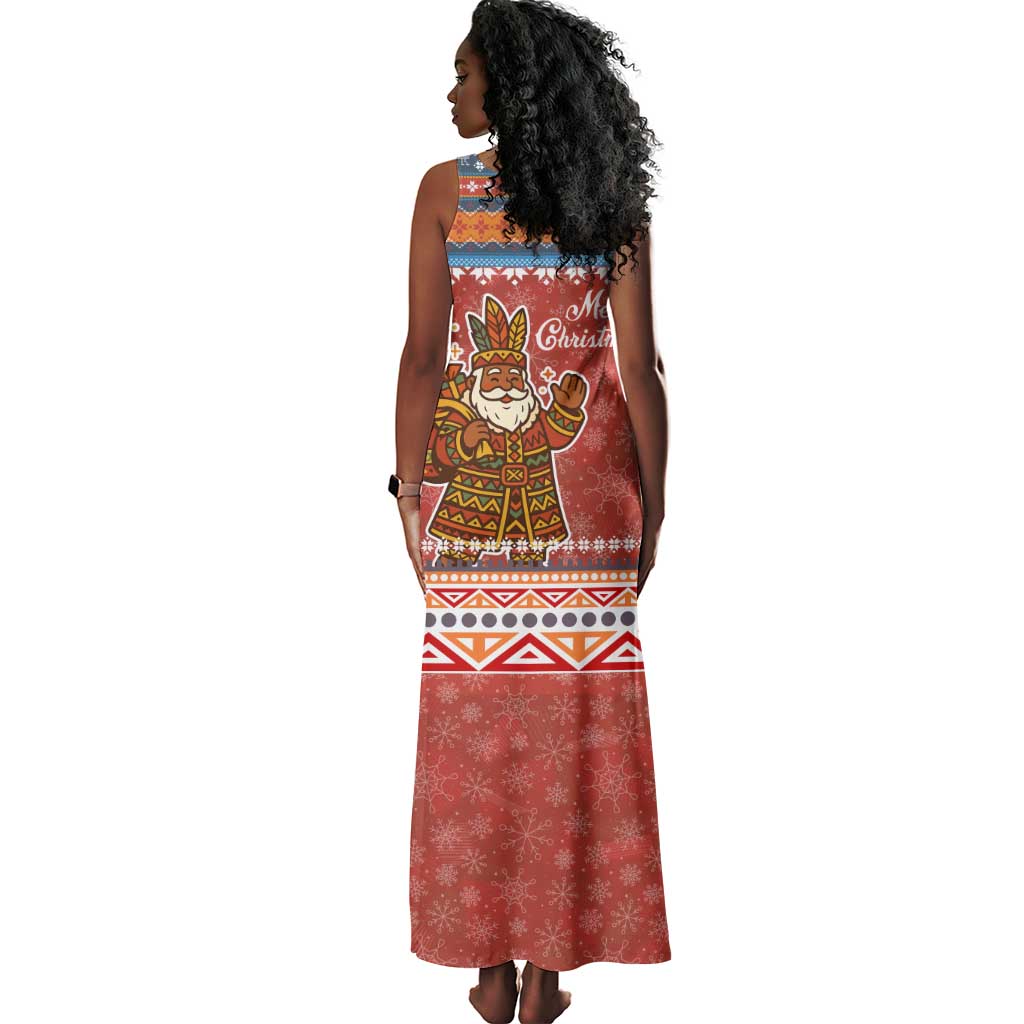 Angola Christmas Tank Maxi Dress Snowflake Pattern Tribal Santa Claus Motif - African Pride