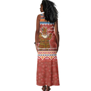 Angola Christmas Tank Maxi Dress Snowflake Pattern Tribal Santa Claus Motif - African Pride