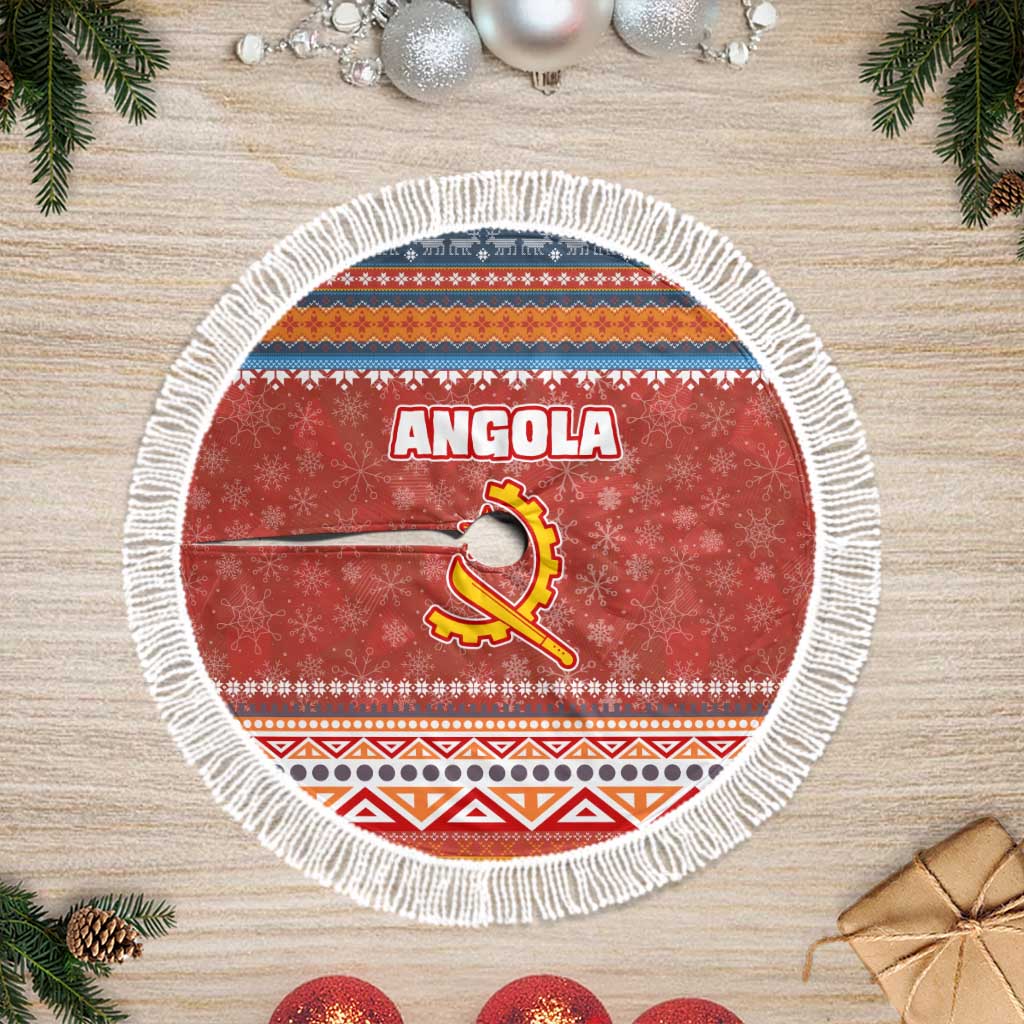 Angola Christmas Tree Skirt Snowflake Pattern Tribal Santa Claus Motif - African Pride