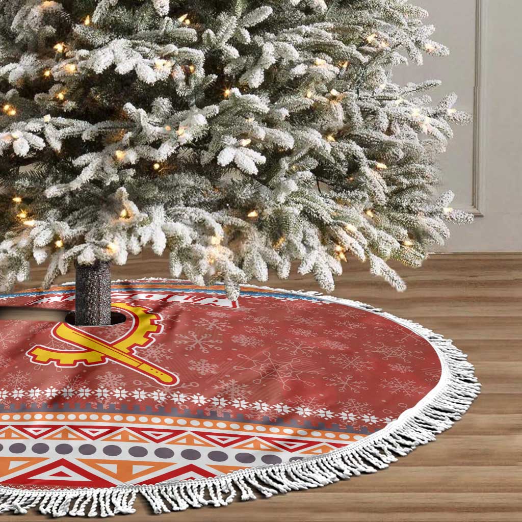 Angola Christmas Tree Skirt Snowflake Pattern Tribal Santa Claus Motif - African Pride