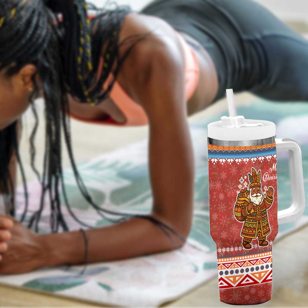 Angola Christmas Tumbler With Handle Snowflake Pattern Tribal Santa Claus Motif - African Pride