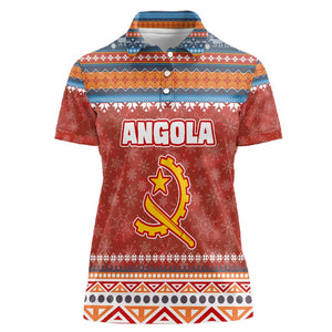 Angola Christmas Women Polo Shirt Snowflake Pattern Tribal Santa Claus Motif - African Pride