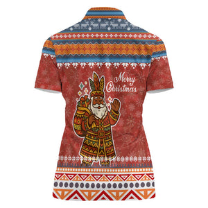 Angola Christmas Women Polo Shirt Snowflake Pattern Tribal Santa Claus Motif - African Pride
