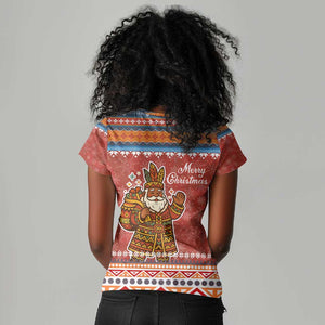 Angola Christmas Women V-Neck T-Shirt Snowflake Pattern Tribal Santa Claus Motif - African Pride