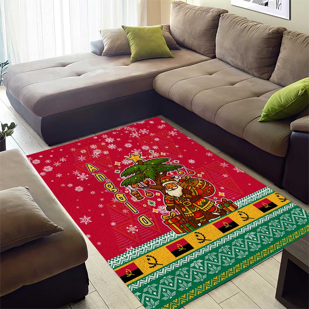 Angola Christmas Area Rug Santa Gifts and National Flag Map Motif - African Pride