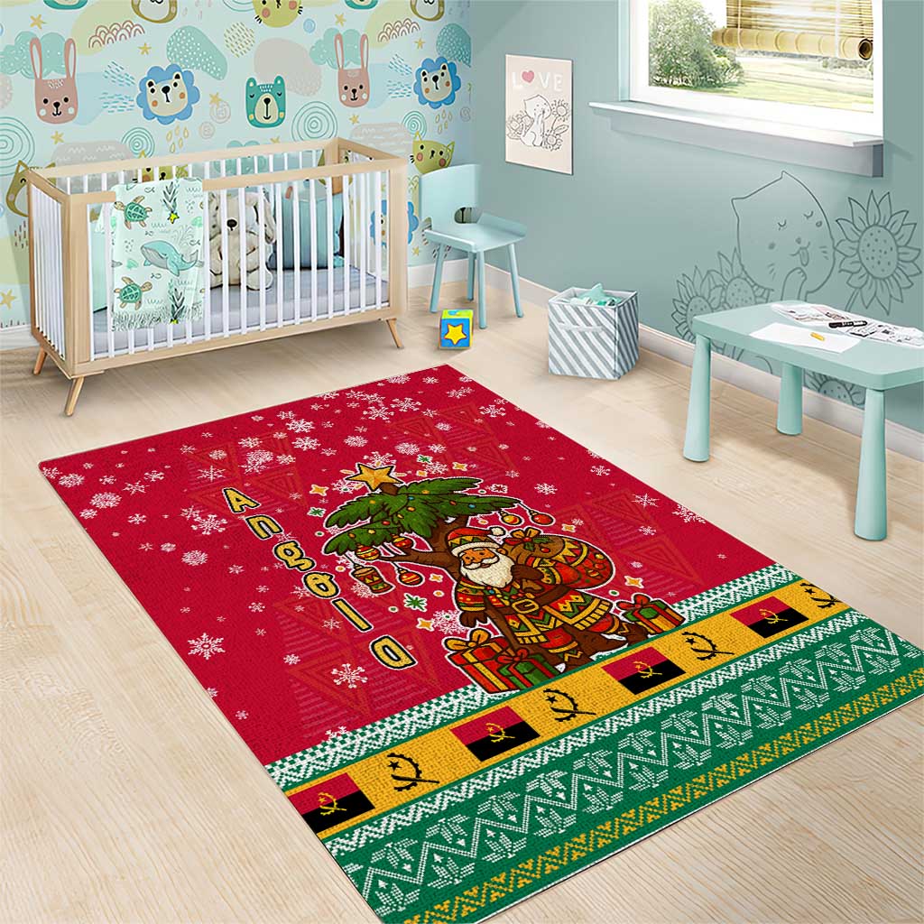 Angola Christmas Area Rug Santa Gifts and National Flag Map Motif - African Pride
