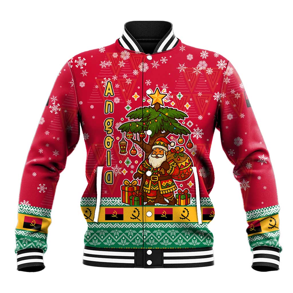 Angola Christmas Baseball Jacket Santa Gifts and National Flag Map Motif - African Pride
