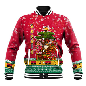 Angola Christmas Baseball Jacket Santa Gifts and National Flag Map Motif - African Pride