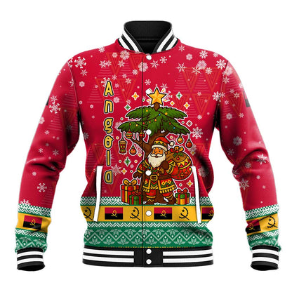 Angola Christmas Baseball Jacket Santa Gifts and National Flag Map Motif - African Pride